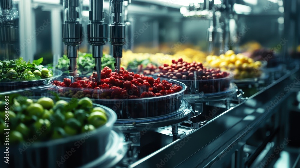 Aufkleber automated fresh produce sorting and packaging in modern factory setting
