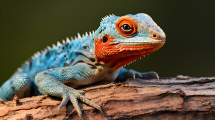 Obraz premium Visually Striking Depiction of a Vibrantly Colored Agama Lizard Amidst its Natural Habitat