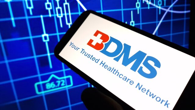 Konskie, Poland - December 14, 2024: Bangkok Dusit Medical Services company logo displayed on mobile phone