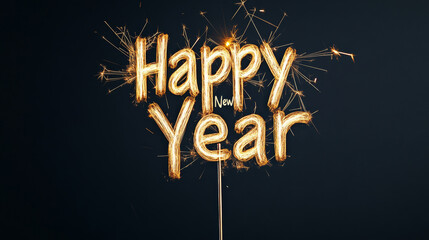 Golden Sparkler Happy New Year Message - A festive image featuring a sparkling display of the words Happy New Year, symbolizing joy, celebration, and new beginnings.