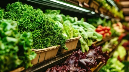 Fresh Organic Vegetables in Grocery Store Aisle with Vibrant Green and Red Colors