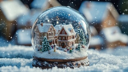 Miniature Snow Globe with Winter Village Scene
