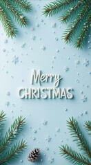 Merry christmas greeting with pine branches and pine cones