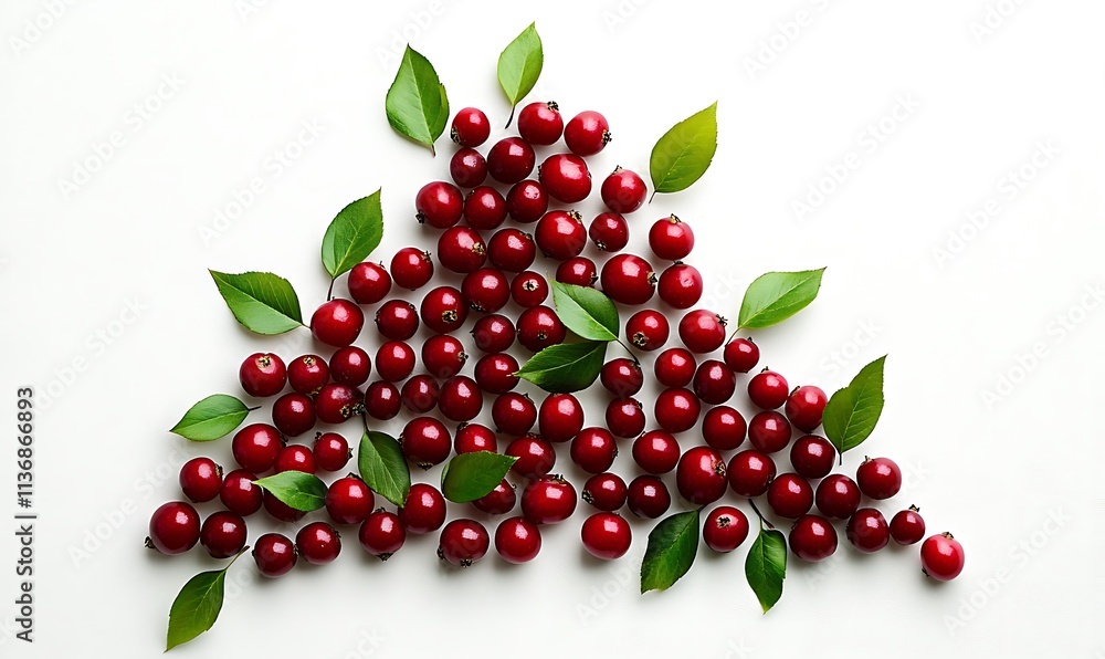 Poster red berries arranged in a triangular pattern with green leaves