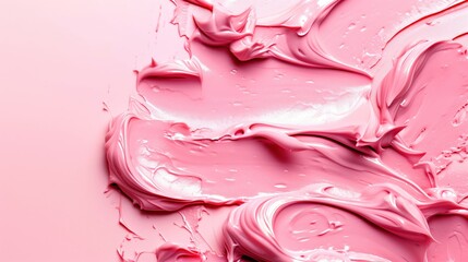 Swirls of thick pink paint. Textured pattern, pink creamy texture. Skincare smears