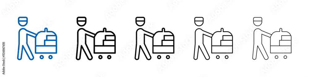 Poster bellboy with luggage cart icon outline vector logo for web ui