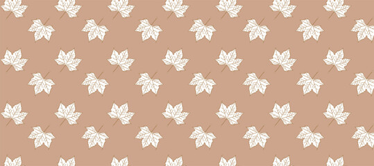 Brown seamless pattern with autumn maple leaves
