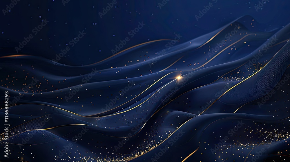 Aufkleber a serene abstract design featuring flowing waves and sparkling elements against a dark background.