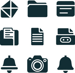 A set of flat Icon of paper bell and folder