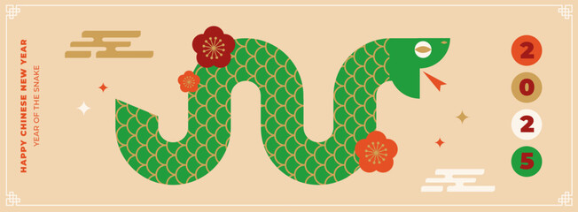 Obraz premium Adobe IllustratorChinese new year 2025 year of the Snake. Red Snake illustrations, wallpaper design, cards, banners. Traditional Chinese vector designs with snakes. Lunar new year concept, geo Artwork