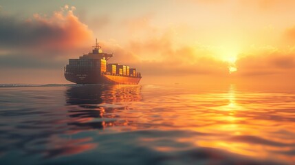 Obraz premium Majestic Cargo Ship at Golden Hour