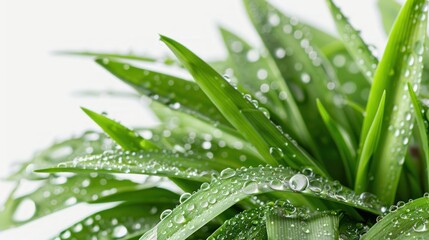 Obraz premium Close-up Dew-Kissed Grass Blades: A Symphony of Green