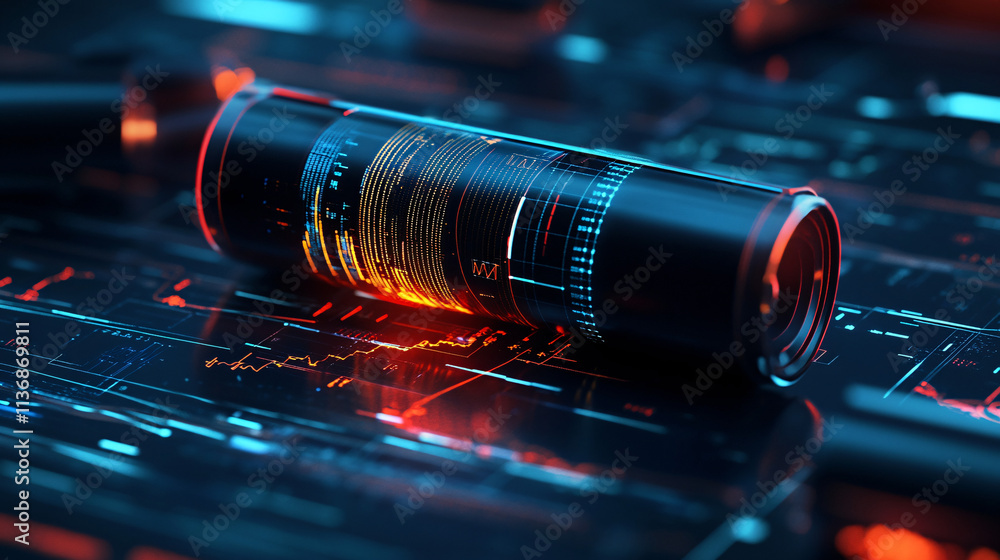 Poster a futuristic graduation scroll icon glowing with digital data charts, representing online degrees, d