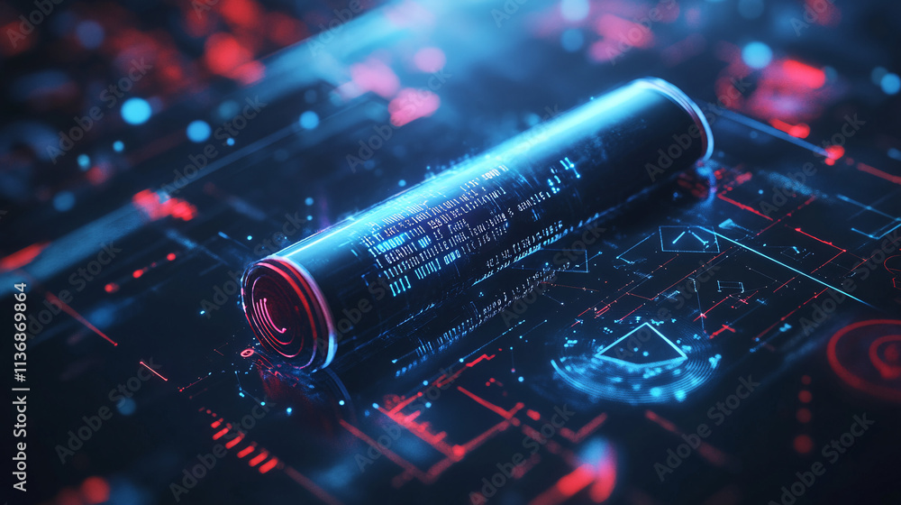 Poster a futuristic graduation scroll icon glowing with digital data charts, representing online degrees, d