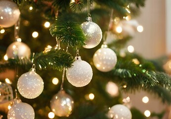 Merry Christmas, balls, lights, white- 16