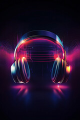 A futuristic headset icon with holographic soundwaves, symbolizing virtual reality, immersive audio experiences, and digital entertainment. 