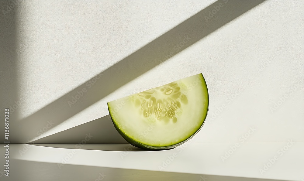 Poster a slice of cucumber sits on a white surface