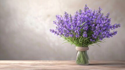 Lavender Bouquet in Glass Vase on Wooden Table