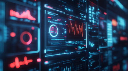 Fototapeta premium A futuristic health workshop icon glowing with wellness metrics, representing online health education platforms, digital wellness tools, and student engagement resources. 