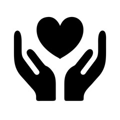 Vector icon two hands holding, embracing heart on transparent background, symbolizing care and love.