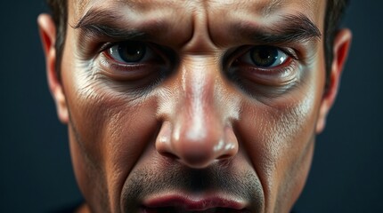 Obraz premium Close-up of a serious man's face for emotional storytelling in blogs, mental health campaigns, posters, and educational materials on stress and anxiety awareness.