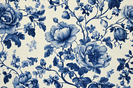 Toile De Jouy vintage floral pattern featuring delicate florals wildflowers and romantic motifs
