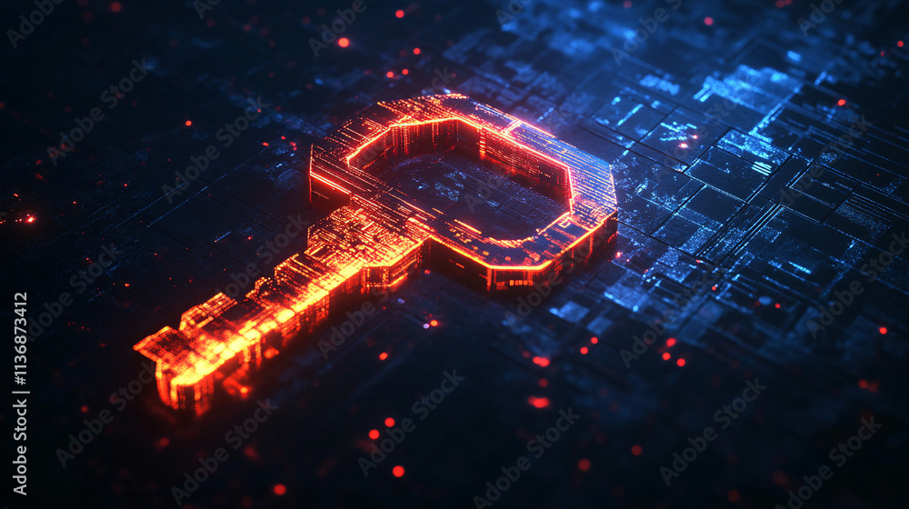 Aufkleber a futuristic key icon glowing with digital security data, symbolizing online access platforms, smart