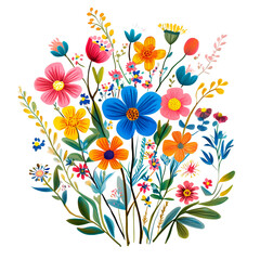 Vibrant bouquet of colorful wildflowers, watercolor floral illustration