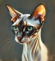 Sphynx cat with striking green eyes on blurred background