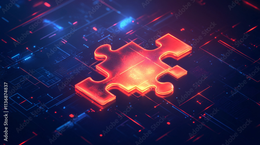 Poster a futuristic math puzzle icon glowing with problem-solving data, symbolizing online math learning pl