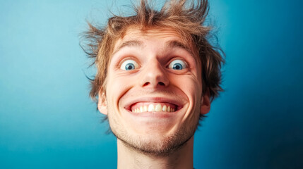 Portrait of excited man showing teeth and making funny face