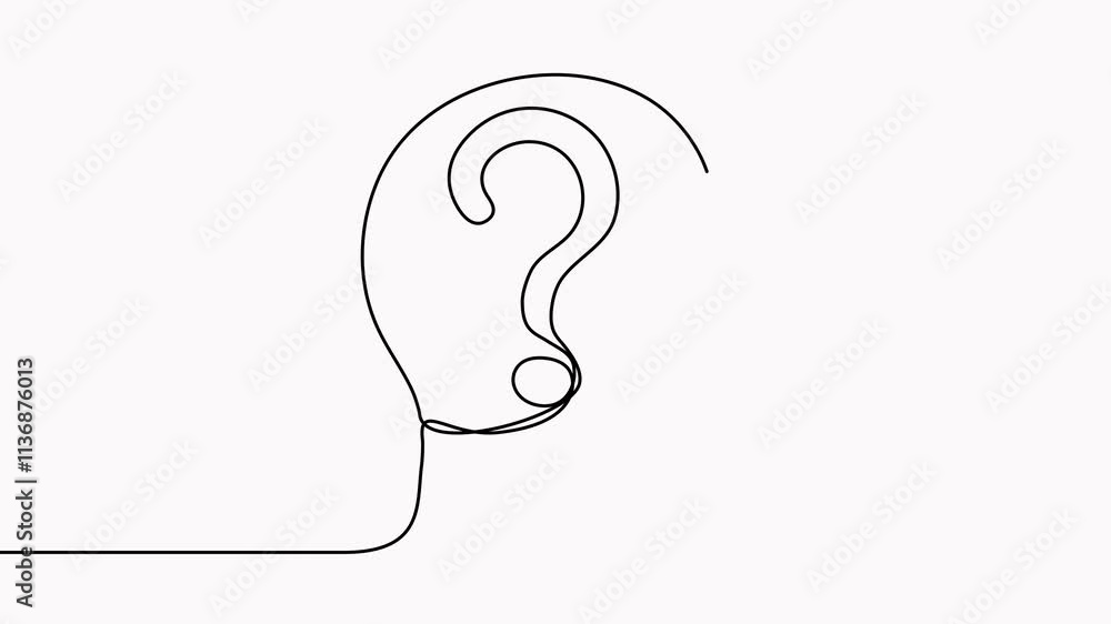 Poster continuous line drawing head with question mark animation. animated brainstorming concept. thinking 