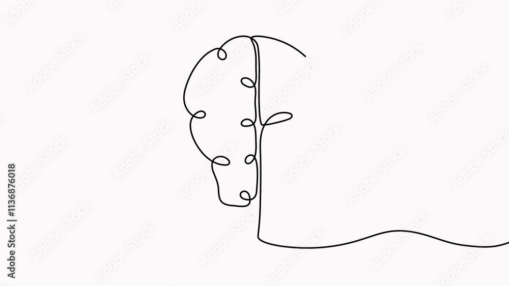 Poster half of light bulb and half of brain continuous line drawing video. insight and thinking symbol anim
