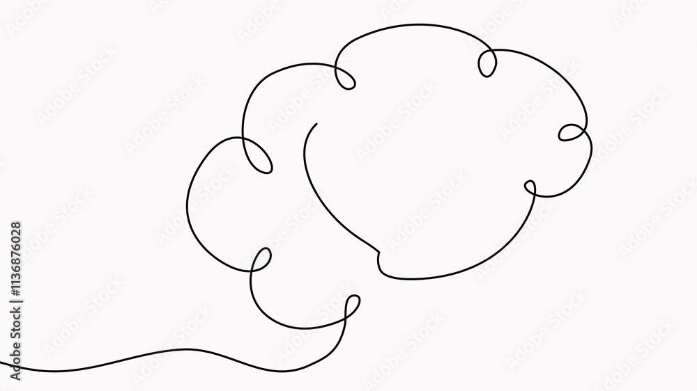 Poster human brain and heart inside continuous line drawing animation. rationality with emotions connection