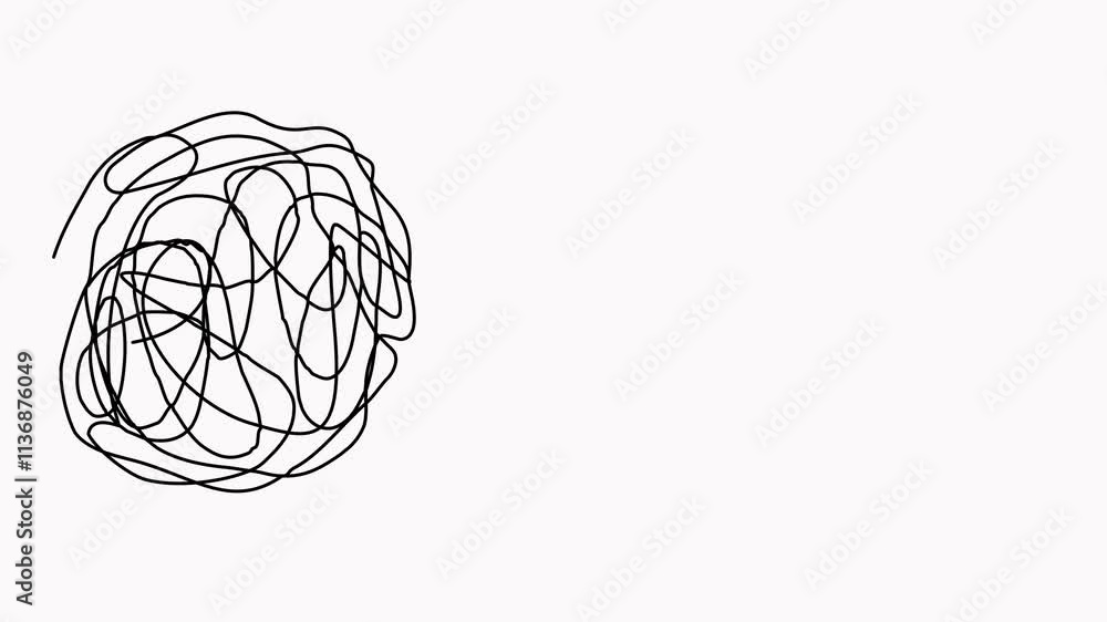 Poster chaos and mess circle continuous line drawn animation. psychotherapy linear concept video. animated 