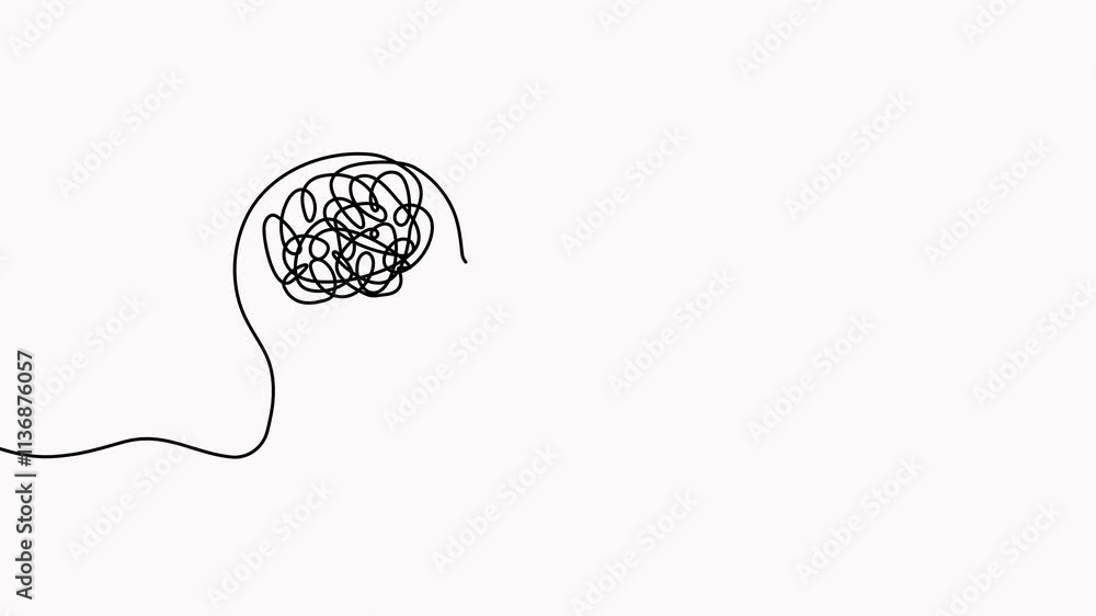 Poster human heads with light bulb and confused thoughts continuous line drawing video. animated mental hea