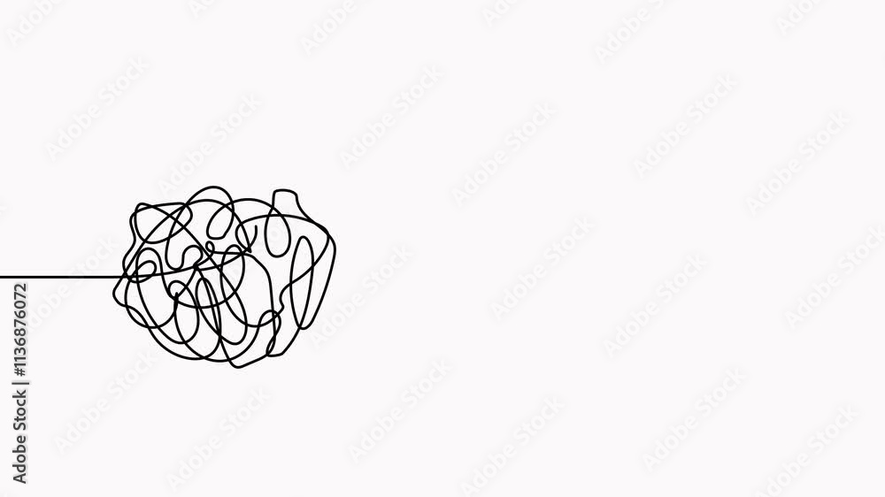 Poster artificial brain intelligence technology with chaos thoughts and light bulb continuous line drawn an