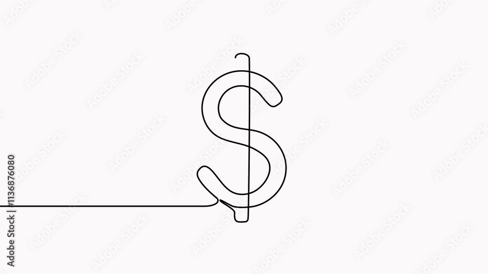 Poster dollar sign continuous one line drawing animated video. money dollar linear symbol animation.