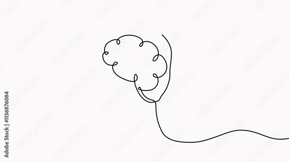Poster head with brain continuous line drawing animated video. mental health concept animation.