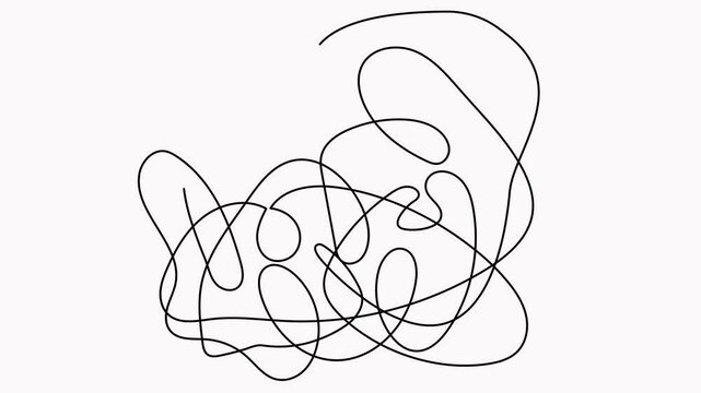 Abstract line doodle scribble animated video. Hand drawn chaotic tangled circle animation.