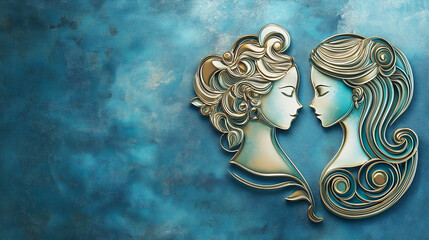 Two women are shown in a blue background