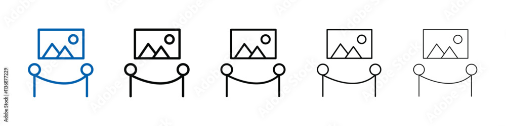 Aufkleber exhibit icon outline vector logo for web ui