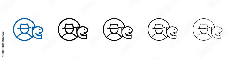 Aufkleber fisherman with fish icon outline vector logo for web ui