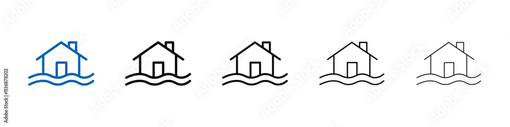 Aufkleber flooded house icon outline vector logo for web ui