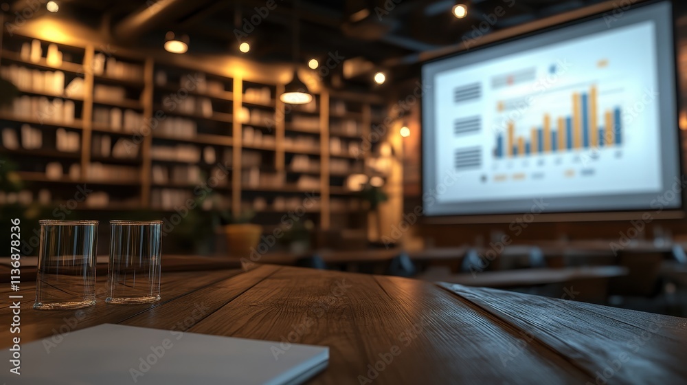Poster analytical data presentation in a cozy library setting