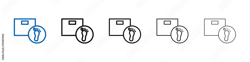 Aufkleber footprint on weight scale icon outline vector logo for web ui