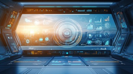 Obraz premium Futuristic Technological Control Panel with Digital Displays and Infographics