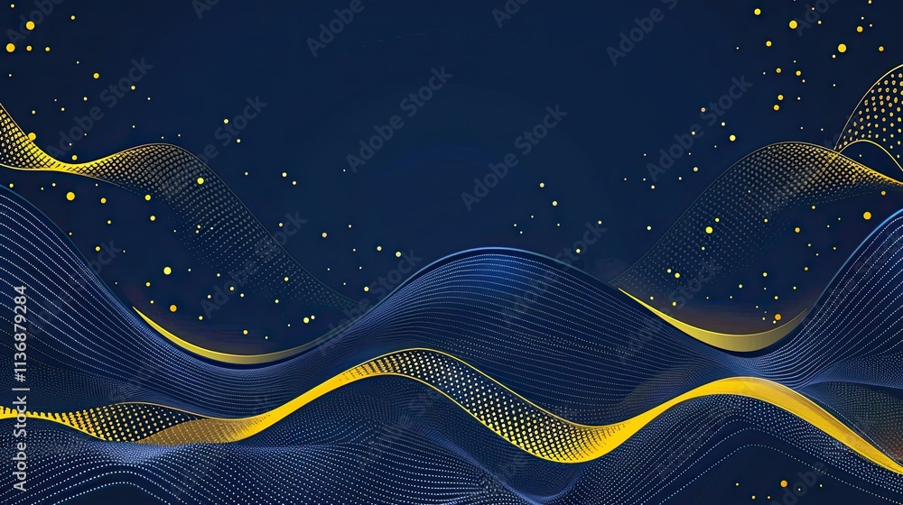 Poster abstract wave design with blue and yellow tones, creating a dynamic and modern aesthetic.