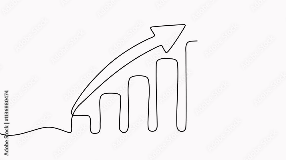 Poster growing arrow graph continuous line drawing animation. successful business strategy symbol animated 