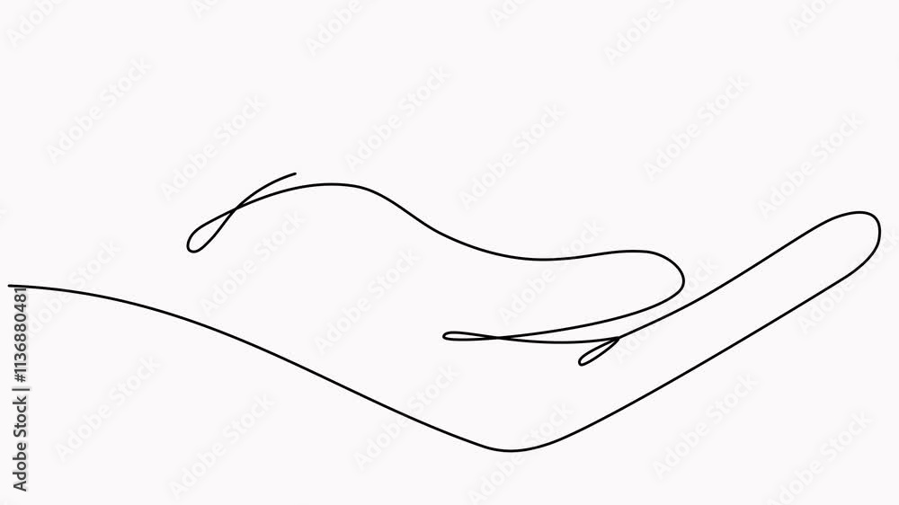 Poster hand holding arrow up continuous line drawing animation.
